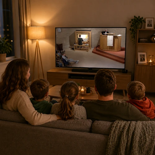 Gezin kijkt naar livestream