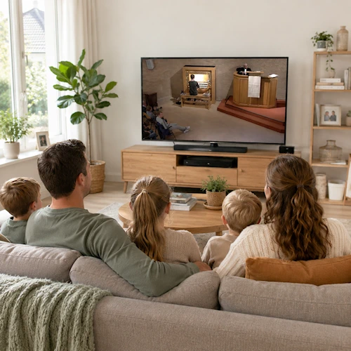 Gezin kijkt naar livestream